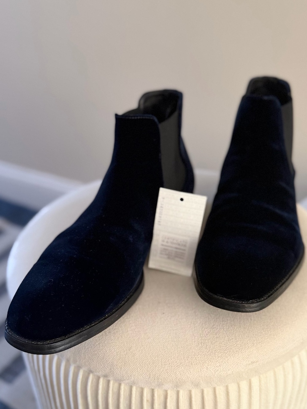 Giorgio Armani Men's Velvet Chelsea Boots in Navy
